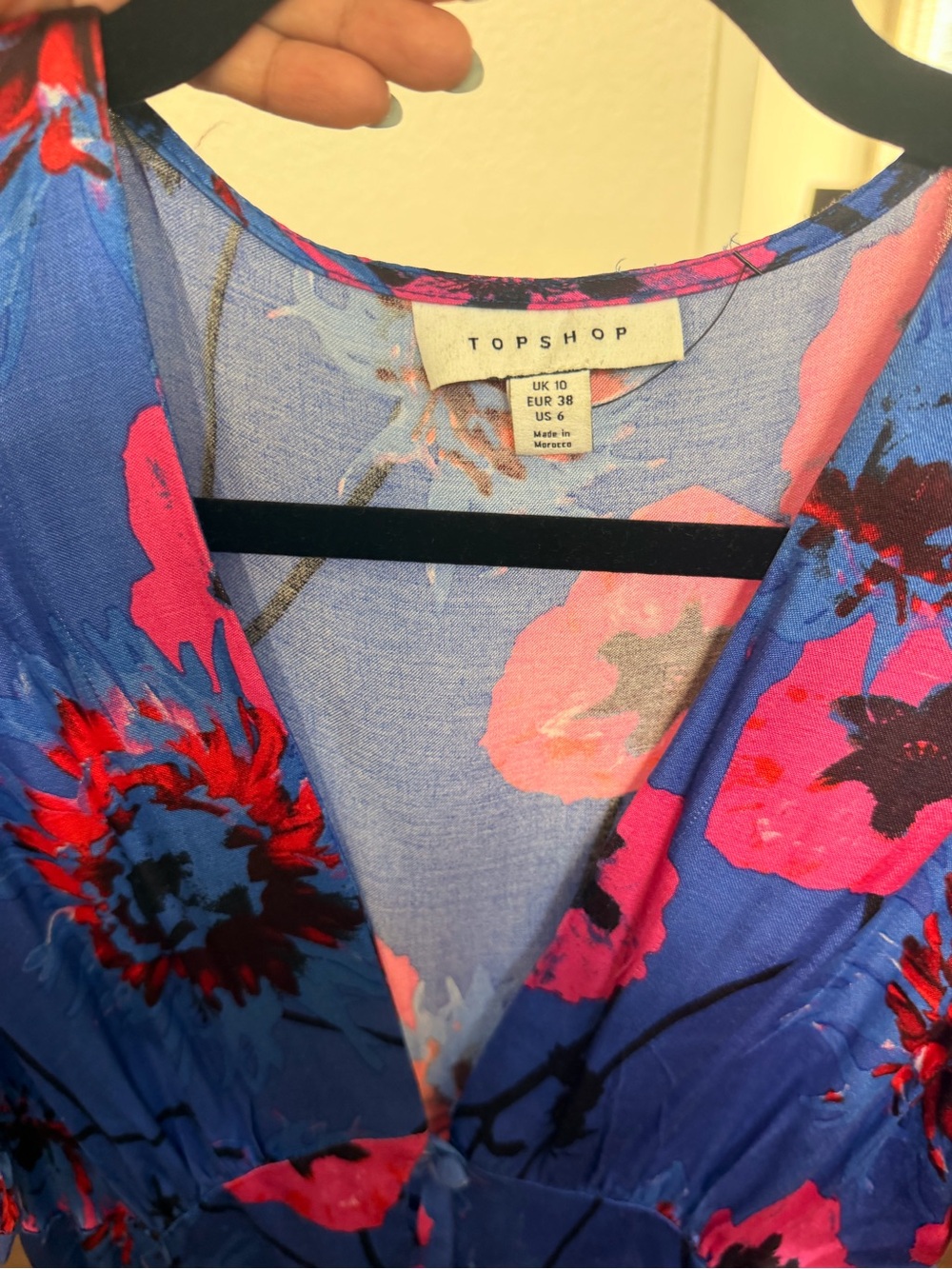 Topshop Blue Floral Wrap Dress with Pink Accents